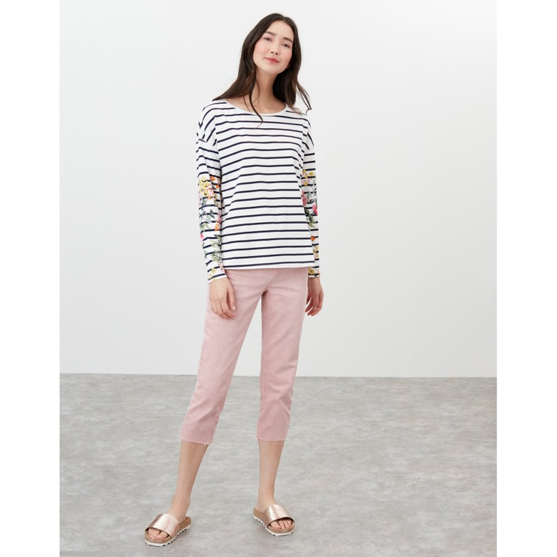 Joules Marina Print Dropped Shoulder Jersey Top -  Cream Navy Floral -2